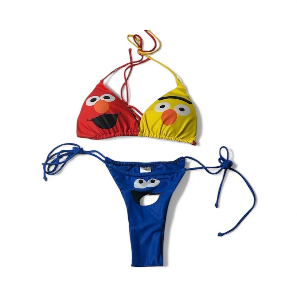 NWOT Sesame Street Red, Yellow & Blue Character Bikini Set